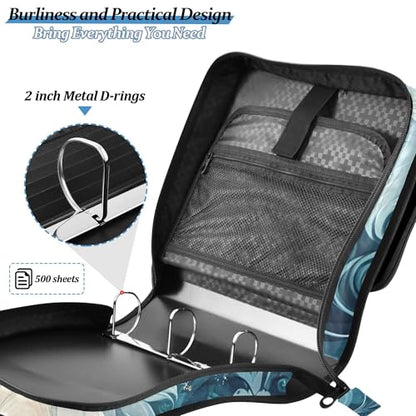 Wolf Zipper Binder with Shoulder Strap, 500 Sheets Capacity, Multiple Pockets 1.5Inch 3 Ring Zipper Binder - color: Wolf