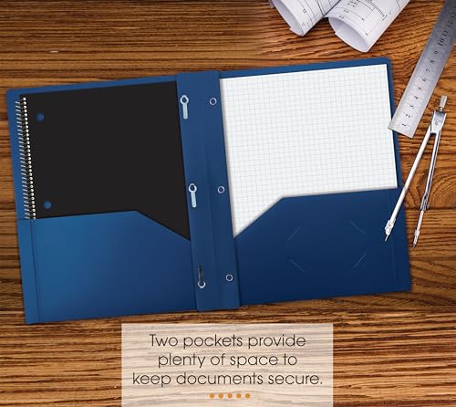 Heavyweight Blue Plastic 2 Pocket Portfolio Folder, Letter Size Poly Folders by Better Office Products, 24 Pack, Royal Blue (with prongs) - style: with prongs