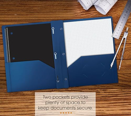 Heavyweight Blue Plastic 2 Pocket Portfolio Folder, Letter Size Poly Folders by Better Office Products, 24 Pack, Royal Blue (with prongs) - style: with prongs