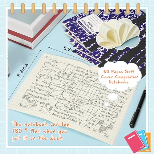 Fainne 12 Pack A5 Composition Notebooks Bulk College Ruled Composition Notebook College Ruled Notebooks Marble Covers Notebook for Student Classroom Office Supplies 8.2 x 5.5(12 Colors) - color: 12 Colors