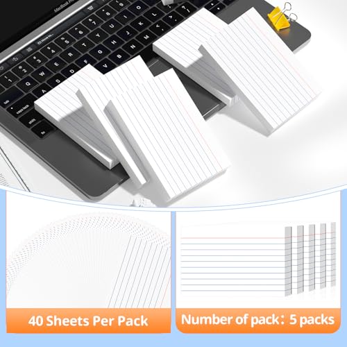 Index Cards 4x6, White Flash Cards, Lined Flashcards Notecards | Note Cards for Studying, 180GSM Study Card, School Supplies, 200 Count, 5 Pack of 40 - color: White-6P, size: 4x6 Inch