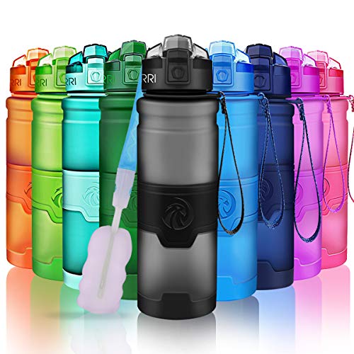ZORRI Sports Water Bottle, 400/500/700ml/1L, BPA Free Leak Proof Tritan Lightweight Bottles for Outdoors,Camping,Cycling,Fitness,Gym,Yoga- Kids/Adults Drink Bottles with Filter, Lockable Pop Open Lid - color: Grey, size: 17 Ounces
