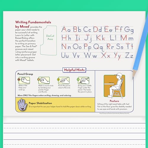 Mead Learn to Letter Writing Tablet, Handwriting Practice Pad Grades PK-1, 10" x 8", Solid & Dotted Raised Ruling, 40 Sheets, 4 Pack (480018) - size: 4 Pack, style: Grades PK-1