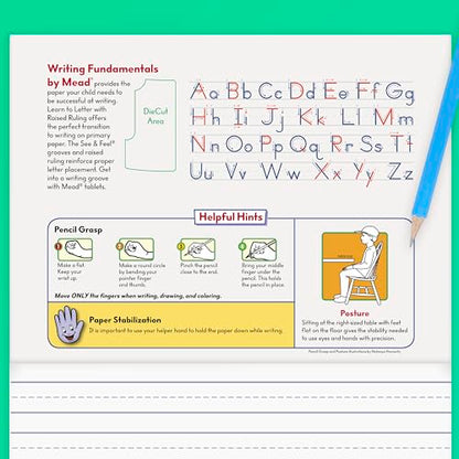 Mead Learn to Letter Writing Tablet, Handwriting Practice Pad Grades PK-1, 10" x 8", Solid & Dotted Raised Ruling, 40 Sheets, 4 Pack (480018) - size: 4 Pack, style: Grades PK-1