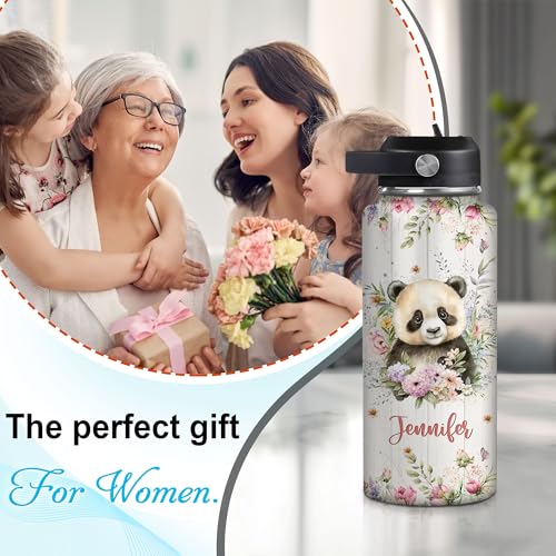 Hyturtle Personalized Panda Water Bottle - Insulated Stainless Steel Bottle with Leak-Proof Lid 18oz 32oz - Floral Panda Gift for Women, Girls, Panda Lovers, Animal Lovers - Birthday & Christmas Gift - color: Panda