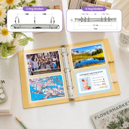VOKOY 50 Pack Mini Sheet Protectors fit 4"x6"' Cards for 3 or 6 Ring Binder, 7 Holes 2 Pocket Heavy-Duty Recipe Card Sleeves Refill Pages Crystal Clear Index Card Protectors for 8.5x9.5 Inch Binder - size: 6.9x8.5 Inch-2 Pocket, style: 50 Pack