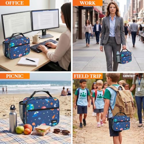 Opux Space Astronaut Lunch Bag, Soft Insulated Lunch Box for Kids, Boys, Girls, Reusable, Portable, Waterproof, Durable - color: Space Astronaut