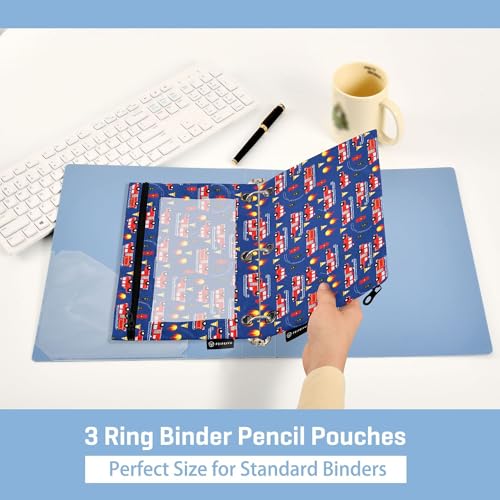 Fire Fightine Truck Binder Pouches 3 Ring for Boys Girls School Office College Supplies Cars Pencil Pouches Case Bag with Clear Window and Zipper 2 Pack - color: Fire Engine