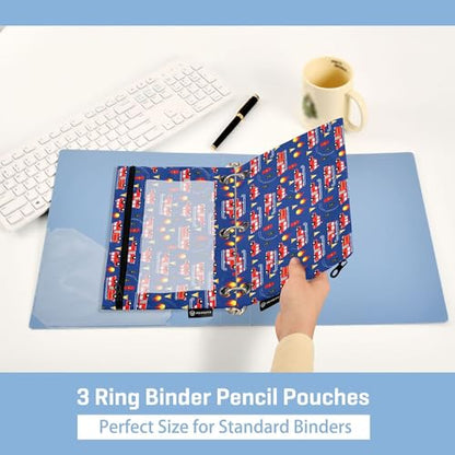 Fire Fightine Truck Binder Pouches 3 Ring for Boys Girls School Office College Supplies Cars Pencil Pouches Case Bag with Clear Window and Zipper 2 Pack - color: Fire Engine