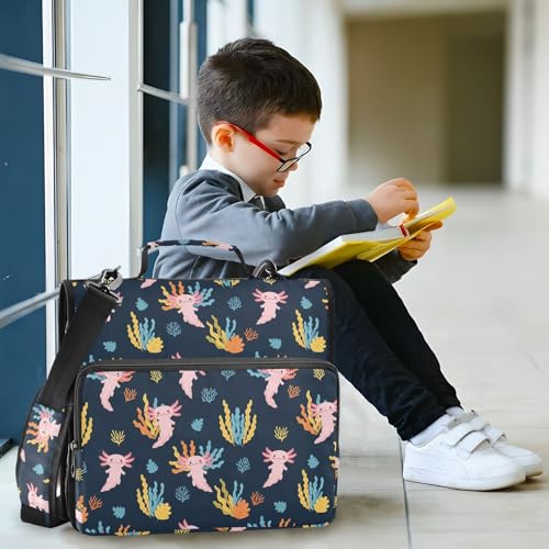 Zipper Binder Bag 3 Ring File Folder Portfolio Organizer Zippered Binder Bags with Strap Fits Laptop Women Men - color: Multi-cartoon Salamander