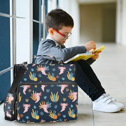 Zipper Binder Bag 3 Ring File Folder Portfolio Organizer Zippered Binder Bags with Strap Fits Laptop Women Men - color: Multi-cartoon Salamander