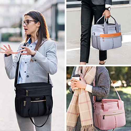 TOURIT Insulated Lunch Box Bag, Double Deck Leakproof Cooler Tote for Work Office Picnic, Expandable Lunch Container, Black - color: Black