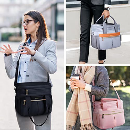 TOURIT Insulated Lunch Box Bag, Double Deck Leakproof Cooler Tote for Work Office Picnic, Expandable Lunch Container, Grey - color: Gray