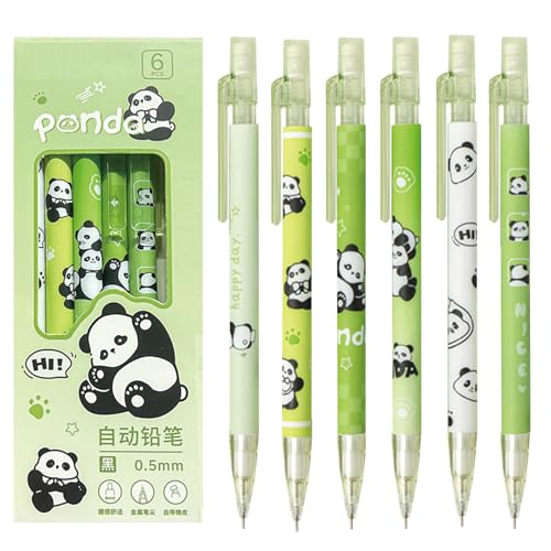 MOZXIRZ 4 Pcs Cute Mechanical Pencils with Eraser 0.5mm Cartoon Panda Mechanical Pencil School Pencil for Women (6pcs Panda) - color: 6pcs Panda
