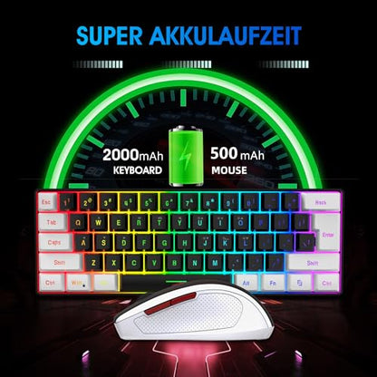 Snpurdiri 2.4G Wireless Gaming Keyboard and Mouse Combo, Include Small 60% Merchanical Feel Keyboard, Ergonomic Design Mini Wireless Mouse(White and Black) - color: White Black Combo