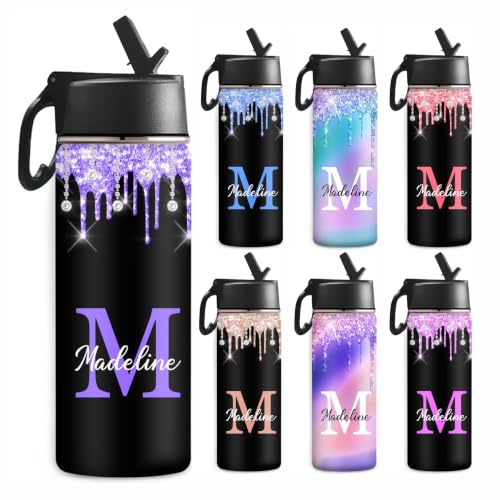 MyPupSocks Custom Water Bottle for Boys Girls Adults, Customized Kids Water Bottle for School, Personalized Stainless Steel Water Bottle with Name, 18oz Insulated Water Bottle with Straw Lid - color: Color 95