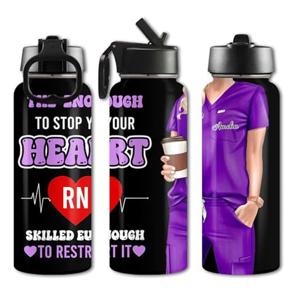 Custom Nurse Water Bottle 18/32oz Stainless Steel Insulated with Lid Personalized Nurse Gifts for Women Medical Staff Inspiration Gifts for Nurse Week Graduation Birthday Healthcare Worker - color: Design-6