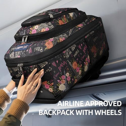 20" 2-in-1 Rolling Backpack,Backpack for Travel w/Wheels | Trolley Suitcase w/Telescopic Handle,Lightweight,Durable, Travel-Friendly, Unisex,2561-20''-Floral - color: JH-2561-Floral-20