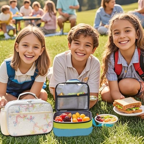 RHCPFOVR Kids Lunch Bag - Insulated Lunch Box for Boys Girls,Washable Lunch Bag and Reusable Toddler Leak-proof Lunchbox for School and Daycare - color: Beige Embroidery
