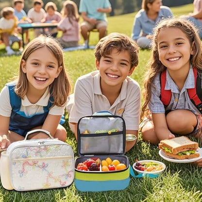 RHCPFOVR Kids Lunch Bag - Insulated Lunch Box for Boys Girls,Washable Lunch Bag and Reusable Toddler Leak-proof Lunchbox for School and Daycare - color: Beige Embroidery