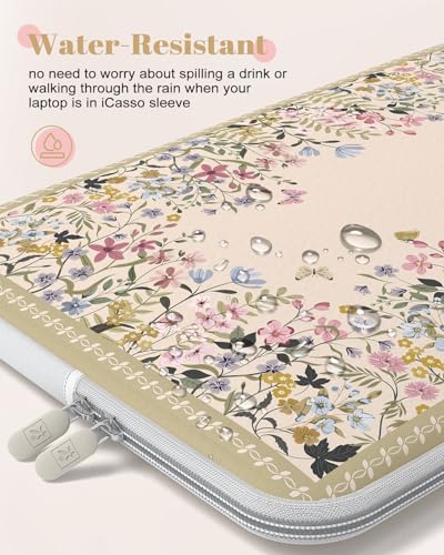 iCasso Laptop Carrying Case 13 inch,Stylish Computer Sleeve for Women Girl,13-13.6 inch Laptop Sleeves Compatible with MacBook Neo/Air/Pro 13-14 Sleeve, HP Dell ASUS Lenovo Chromebook Notebook,Flowers - color: Beige, size: 13-14 Inch