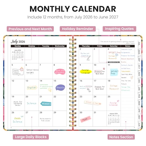 Planner 2026-2027, Academic Planner Weekly and Monthly, Jul 2026 - Jun 2027, Spiral Bound School Planning Tool with Tabs and Pocket, Perfect for Students & Teacher, 6.3" x 8.5", Petal Harmony - color: Z-Petal Harmony, size: 6.3"x8.5" (A5)