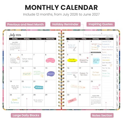 Planner 2026-2027, Academic Planner Weekly and Monthly, Jul 2026 - Jun 2027, Spiral Bound School Planning Tool with Tabs and Pocket, Perfect for Students & Teacher, 6.3" x 8.5", Petal Harmony - color: Z-Petal Harmony, size: 6.3"x8.5" (A5)