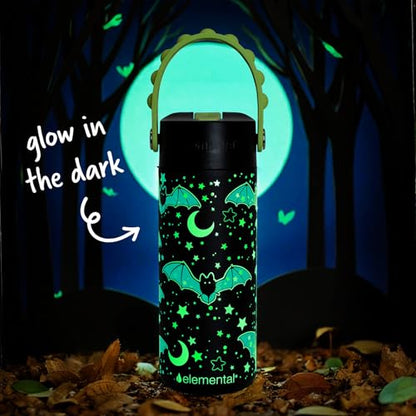 Elemental Insulated Kids Water Bottle, Stainless Steel Water Bottle with Straw Lid & Pop-It Handle, Leak-Proof Water Bottles for School, Boys or Girls, Travelling and Sports, 18oz - Glow Bats - color: Glow Bats