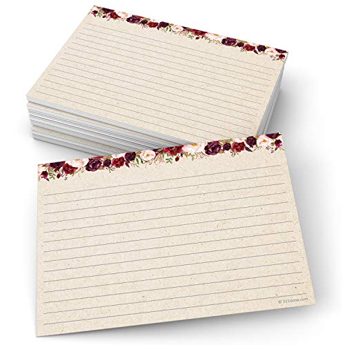 321Done Ruled Note Cards, Floral 5x7 Thick Index Cards - Kraft Tan Card Stock, Notecards & Stationery with Lines for Writing, Stamping - Made in USA, Set of 50 - No Envelopes - color: Lines, size: Large (5 x 7)
