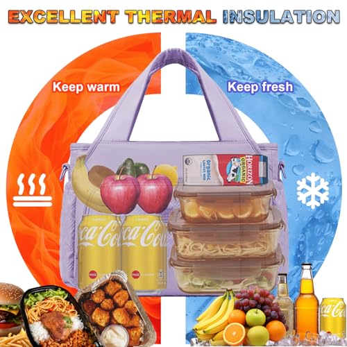 Artelaris Insulated Lunch Bag for Women,Leak-Proof Cooler Lunch Box, Cooling Tote for Adult,with 7 Pockets,Adjustable Strap(15 Liters) - color: Purple
