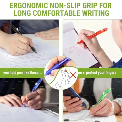 14 Pack Erasable Pens, 7 Blue & 7 Black Erasable Gel Pens, 0.6mm Fine Point Refillable Gel Ink Pens with Eraser, Soft Grip Retractable Writing Pens for School, Journaling, Note Taking, Office,Teachers - color: 2 Color 14 Pack Black Blue