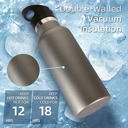 Volhoply 17oz Kids Insulated Water Bottle,Stainless Steel Water Bottles with Straw Lid,Double Wall Vacuum Metal Cups Water Bottle,Reusable Sports School Water Flask Keep Hot & Cold (Cold Grey,1 Set) - color: Cold Grey