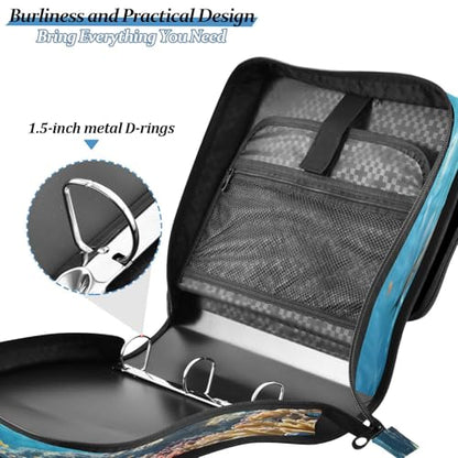 3 Ring Zipper Binder Underwater Sea Turtle Binders Bag with Shoulder Strap 500 Sheets Paper Organizer Trapper Keeper Documents Storage File Folder for School Office - color: A2400