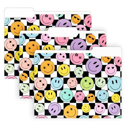Whaline 24 Pack Boho Smile File Folders Letter Size Happy Face Checker File Pockets with 1/3 Cut Tab for Back to School Home Office Classroom Supplies, 8.9 x 11.6 Inch - style: Smile Face