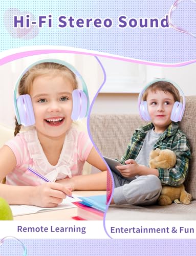 Bluetooth Kids Headphones,Wireless Kids Headphones Over Ear with Microphones,Stereo Sound ,10H Playtime, Foldable&Adjustable Children Headphone,Bluetooth Headset for Adults,School (Purple) - color: Purple