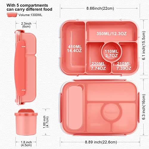 Amathley Bento Box Adult Lunch Box Kids,Lunch Containers for Adults/Kids/Toddler,5 Compartments Bento Lunch Box with Sauce Vontainers,Microwave & Dishwasher & Freezer Safe,BPA-Free (Pink) - color: Pink