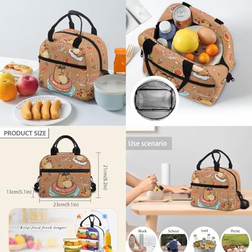 17 Inch Kid's 4PCS Backpack Set, Back to School Essentials | Insulated lunch box, water bottle pouch, pencil case, lightweight, padded shoulder straps, for elementary, middle school - color: Cute Capybara