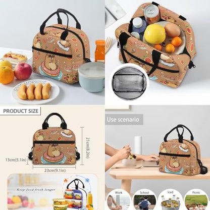 17 Inch Kid's 4PCS Backpack Set, Back to School Essentials | Insulated lunch box, water bottle pouch, pencil case, lightweight, padded shoulder straps, for elementary, middle school - color: Cute Capybara