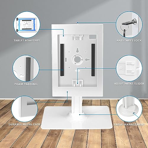 Mount-It! iPad Kiosk Stand, Anti-Theft Steel Countertop Enclosure, White | Locking POS Tablet Stand for Retail, Freestanding or Bolt-Down, 90 Deg Rotation, 75 Deg Tilt, iPad Pro, Air, Gen 7-11 - color: White