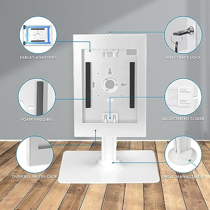 Mount-It! iPad Kiosk Stand, Anti-Theft Steel Countertop Enclosure, White | Locking POS Tablet Stand for Retail, Freestanding or Bolt-Down, 90 Deg Rotation, 75 Deg Tilt, iPad Pro, Air, Gen 7-11 - color: White