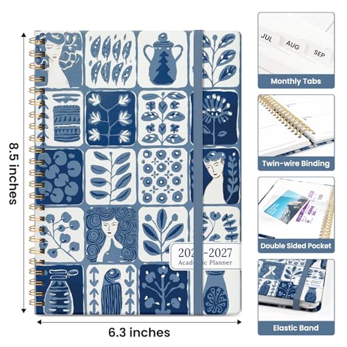 Planner 2026-2027, Academic Year Monthly and Weekly Calendar Planner, Jul 2026 - Jun 2027, Hardcover Teacher Student Planning Agenda book with Tabs, Perfect for School Office Supplies, 6.3" x 8.5" - Blue Art - color: D-Blue Art, size: (6.3"x8.5")a5