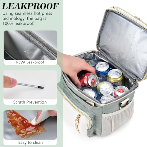 LOKASS Lunch Box & Lunch Bag for Women Men Double Deck,Large Insulated Adult Lunch Box Leakproof Lunchbox Cooler Bag for Work Picnic Beach,（Olive Green16L） - color: Olive Green