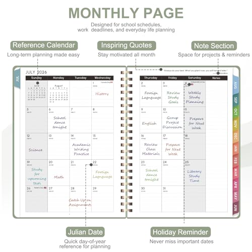 Planner 2026-2027, Weekly and Monthly Academic Year Calendar Planner, July 2026 - June 2027, Daily Agenda Book for Office School Supplies, Letter Size(8.5'' x 11'') - color: C-Green, size: 8.5"x11"(Jul 2026-Jun 2027)