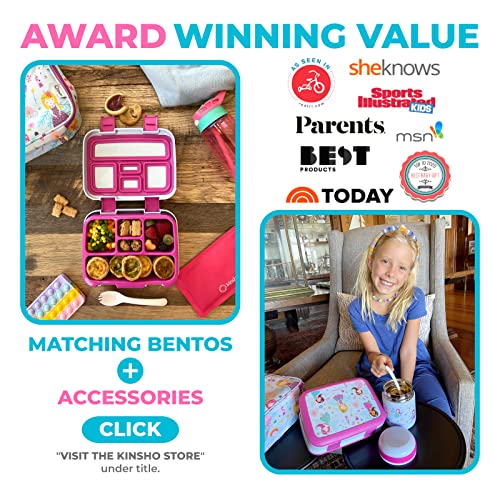 Bento Lunch Box with Stainless Steel Thermo, Matching Insulated Lunch Bag and Ice Pack Set for Girls, Kids, 5 Divided Compartments, Snack Container for Toddler Daycare, Pink Fairy Princess - color: Fairy Set