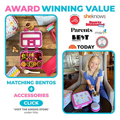 Bento Lunch Box with Stainless Steel Thermo, Matching Insulated Lunch Bag and Ice Pack Set for Girls, Kids, 5 Divided Compartments, Snack Container for Toddler Daycare, Pink Fairy Princess - color: Fairy Set