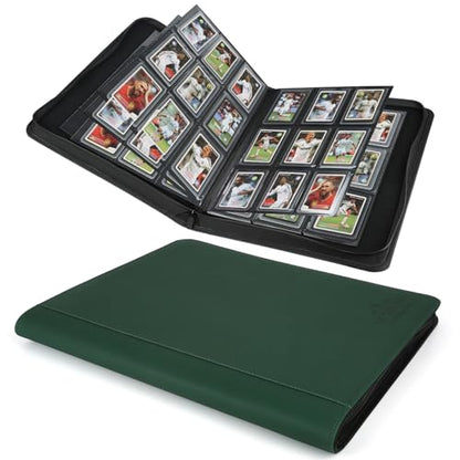 Toploader Binder,Toploader Hard Cases, 9-Pocket Pages Sleeves Hold up 288 Cards.Toploader Card Binder with Sleeves for “3×4” rigid，Card Holder(Blackish Green) - color: Blackish Green, size: 9 Pocket 288 Toploader