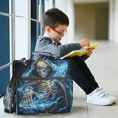 3 Ring Zipper Binder Blue Skeleton Skull Binders Bag with Shoulder Strap 500 Sheets Paper Organizer Trapper Keeper Documents Storage File Folder for School Office - color: A1125