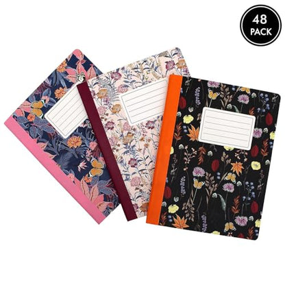 Pukka Pad, Composition Notebooks - 48 Pack of Journals Featuring 140 Pages of College Ruled 80GSM Paper with Sturdy Cover Stock - 9.75 x 7.5in - Bloom - color: Bloom, size: 48 Pack