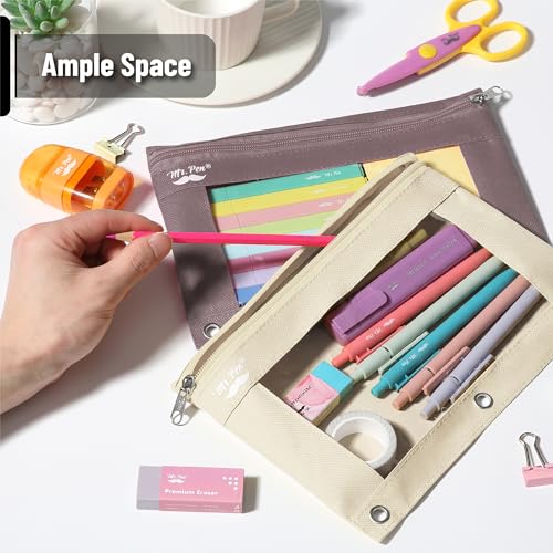 Mr. Pen- Pencil Pouch for 3 Ring Binder, 2 Pack, 10"x6.75", Smooth Zipper | Clear Window, Large Capacity Pencil Case with 3 Reinforced Grommets for School, Office, Supplies Storage | Clear Window, Large Capacity Pencil Case with 3 Reinforced Grommets for