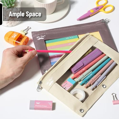 Mr. Pen- Pencil Pouch for 3 Ring Binder, 2 Pack, 10"x6.75", Smooth Zipper | Clear Window, Large Capacity Pencil Case with 3 Reinforced Grommets for School, Office, Supplies Storage | Clear Window, Large Capacity Pencil Case with 3 Reinforced Grommets for